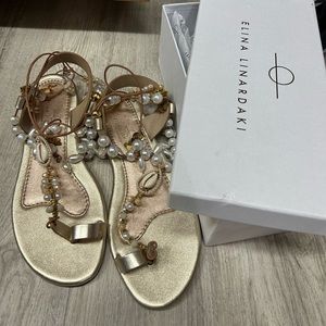 Brand new in box Elina linardaki frutti del mare gold gladiator sandals size 41